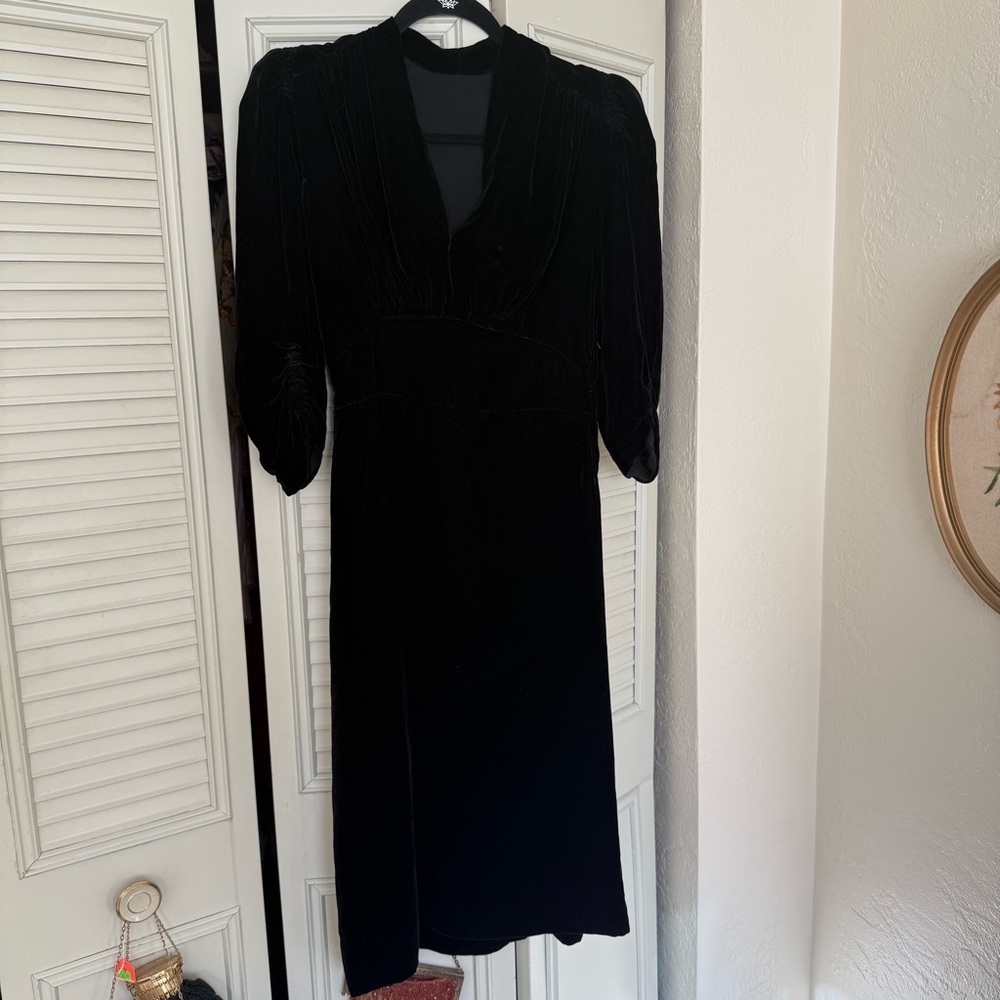 1930s 1940s Black Velvet Dress As Is